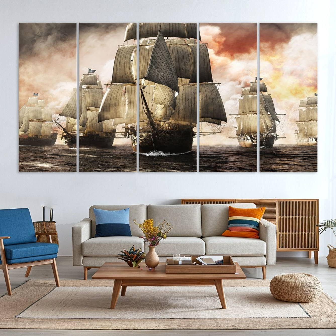 -Pirate Fleet Canvas Wall Art Print Pirate Ships Canvas Print Vintage Painting Art Nautical Wall Art