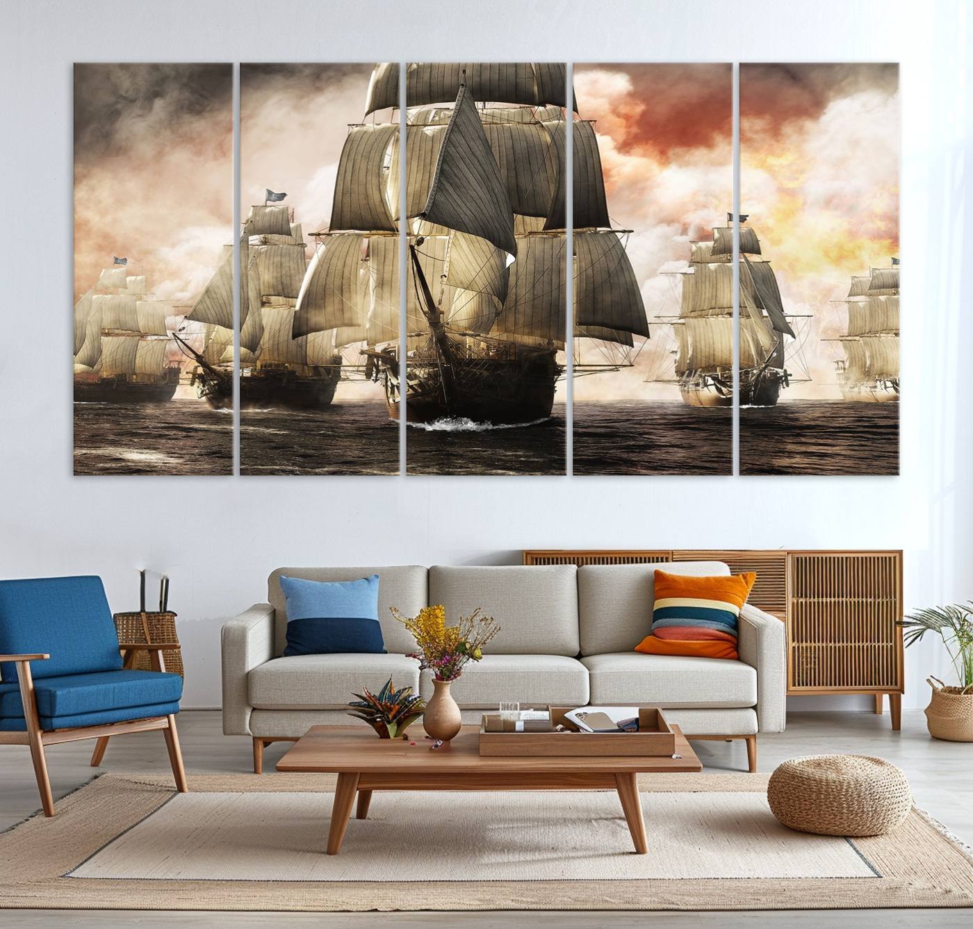 94180-MGV-CV-36X24-Pirate Fleet Canvas Wall Art Print Pirate Ships Canvas Print Vintage Painting Art Nautical Wall Art