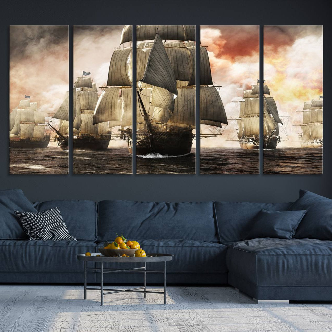 -Pirate Fleet Canvas Wall Art Print Pirate Ships Canvas Print Vintage Painting Art Nautical Wall Art