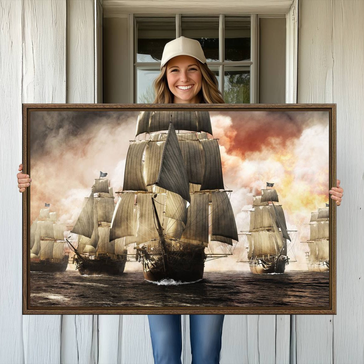 -Pirate Fleet Canvas Wall Art Print Pirate Ships Canvas Print Vintage Painting Art Nautical Wall Art