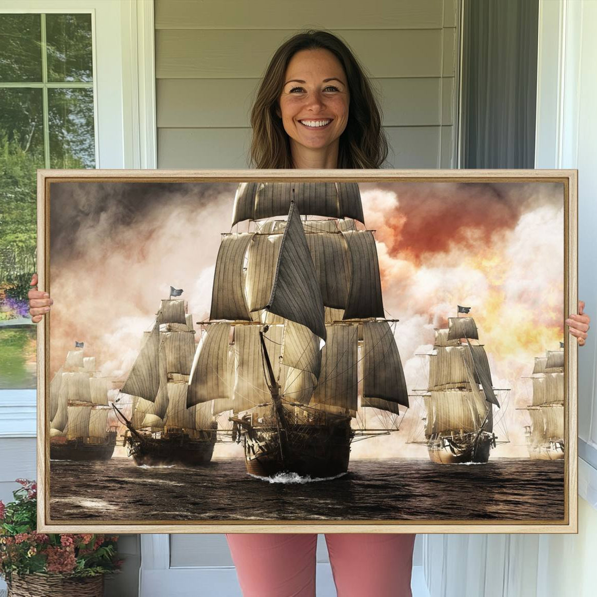 -Pirate Fleet Canvas Wall Art Print Pirate Ships Canvas Print Vintage Painting Art Nautical Wall Art