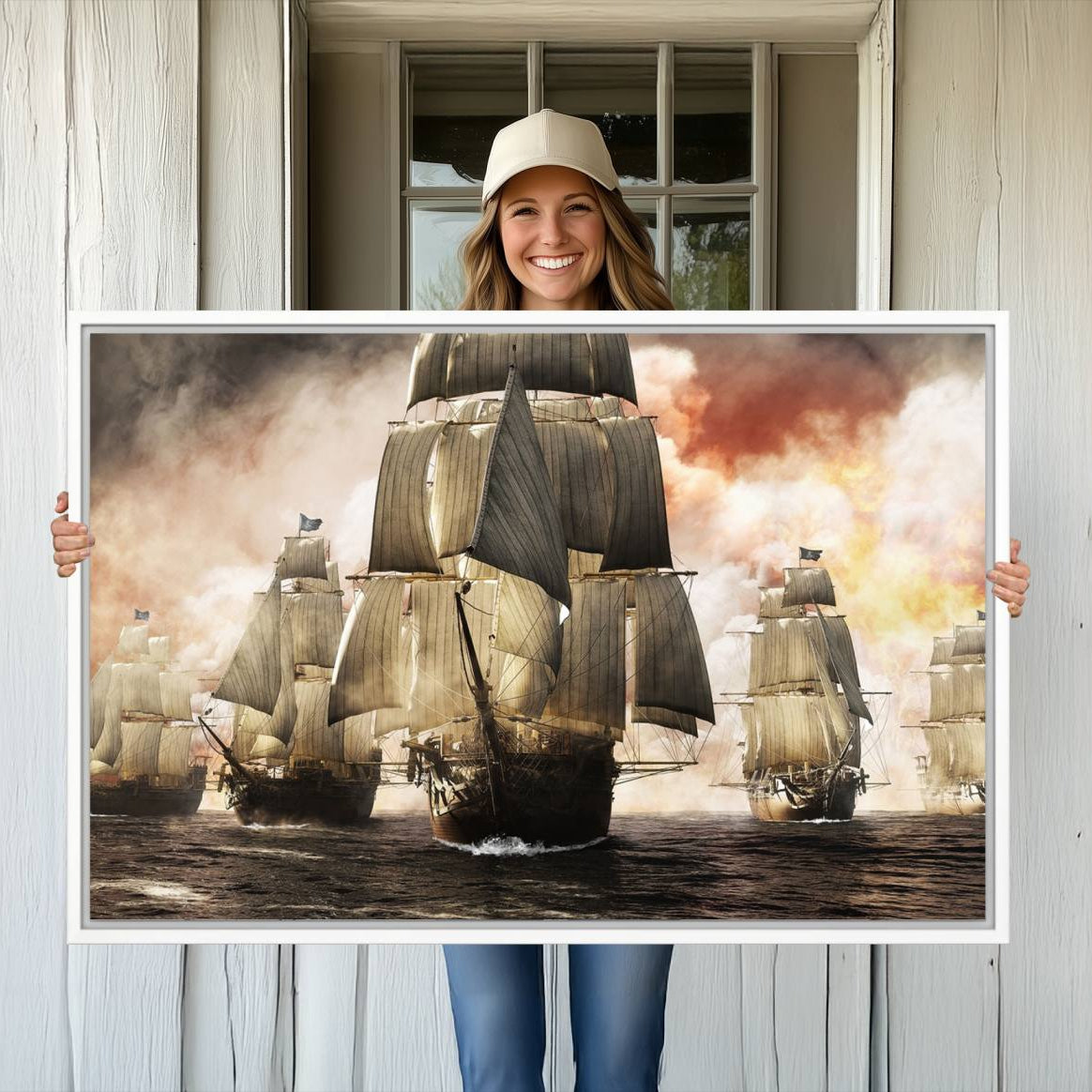 -Pirate Fleet Canvas Wall Art Print Pirate Ships Canvas Print Vintage Painting Art Nautical Wall Art