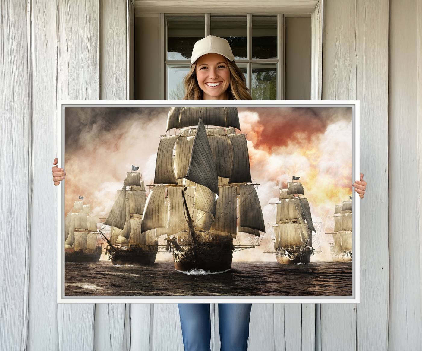 94180-MGV-CV-36X24-Pirate Fleet Canvas Wall Art Print Pirate Ships Canvas Print Vintage Painting Art Nautical Wall Art