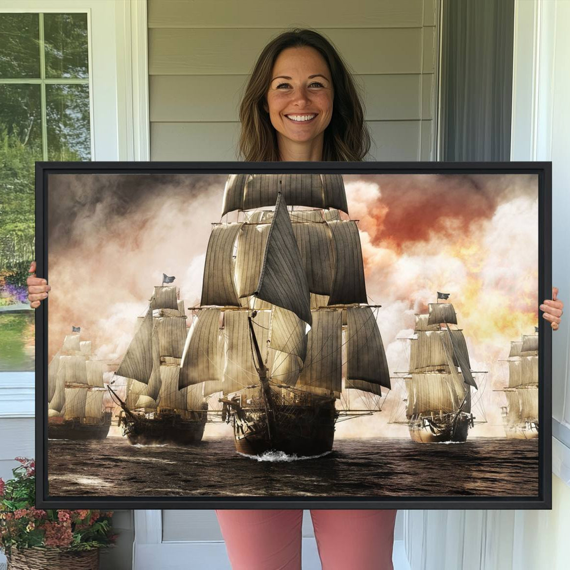 -Pirate Fleet Canvas Wall Art Print Pirate Ships Canvas Print Vintage Painting Art Nautical Wall Art