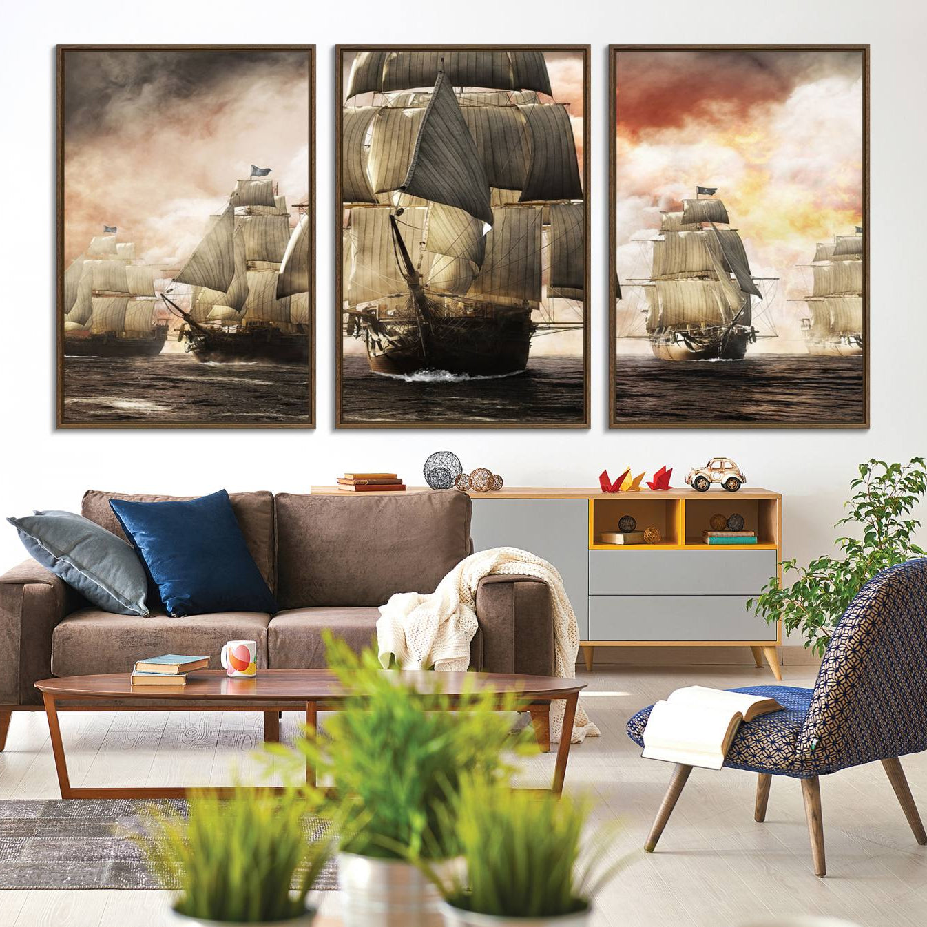 -Pirate Fleet Canvas Wall Art Print Pirate Ships Canvas Print Vintage Painting Art Nautical Wall Art