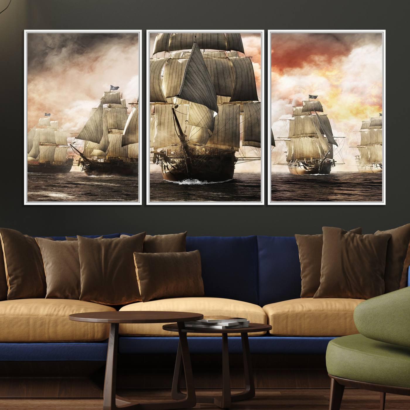 94180-MGV-FC-60X30-3P_White-Pirate Fleet Canvas Wall Art Print Pirate Ships Canvas Print Vintage Painting Art Nautical Wall Art