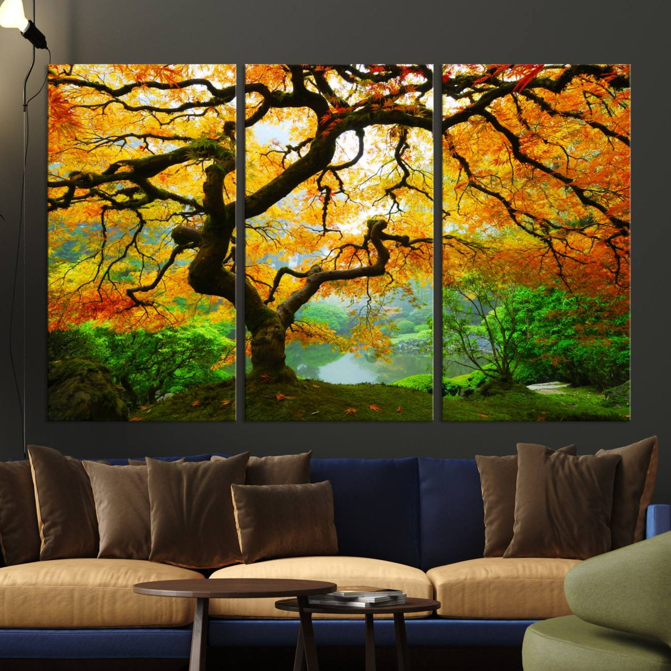 78748-MGV-CV-36X24-Portland Japanese Maple Tree Canvas Wall Art – Japanese Garden Landscape Print – Framed and Ready to