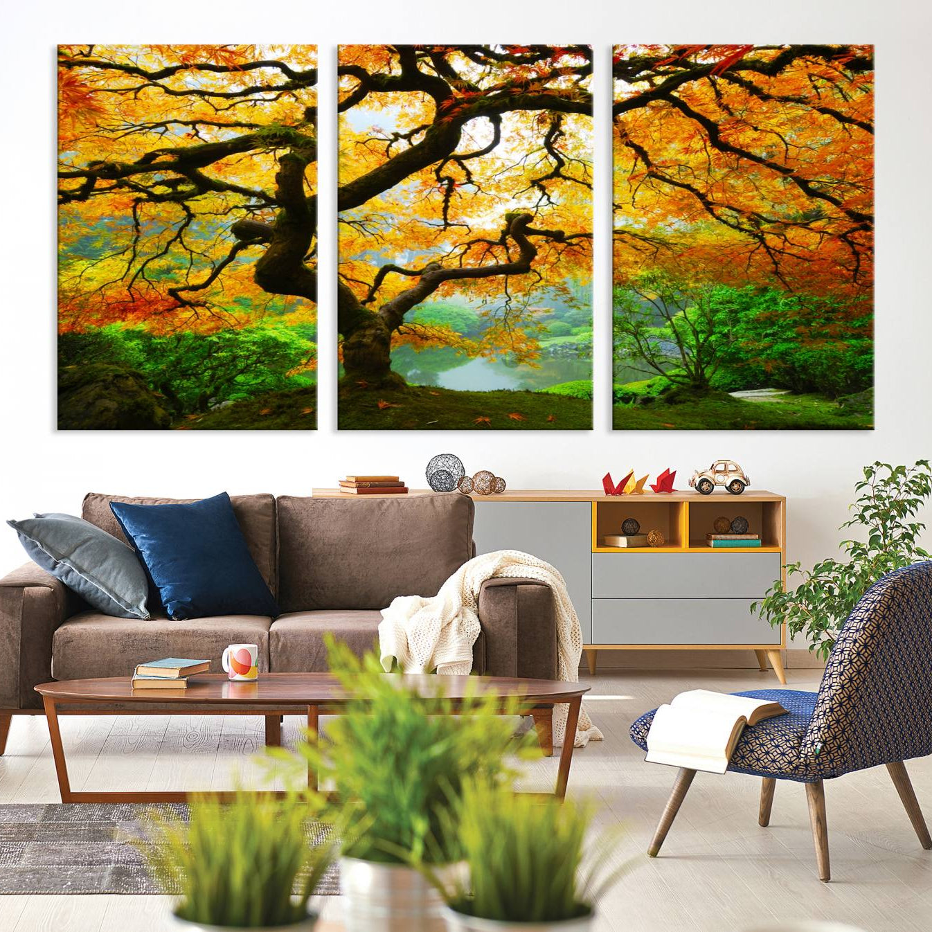 78748-MGV-CV-36X24-Portland Japanese Maple Tree Canvas Wall Art – Japanese Garden Landscape Print – Framed and Ready to