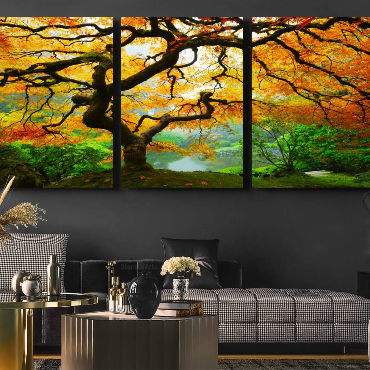 78748-MGV-CV-36X24-Portland Japanese Maple Tree Canvas Wall Art – Japanese Garden Landscape Print – Framed and Ready to