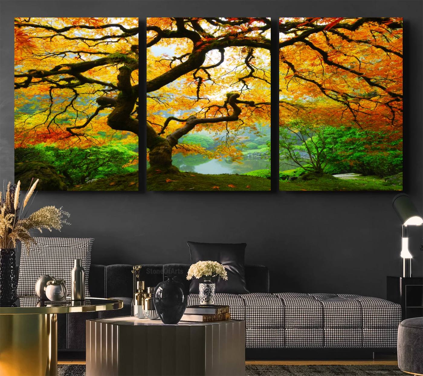 -Portland Japanese Maple Tree Canvas Wall Art – Japanese Garden Landscape Print – Framed and Ready to
