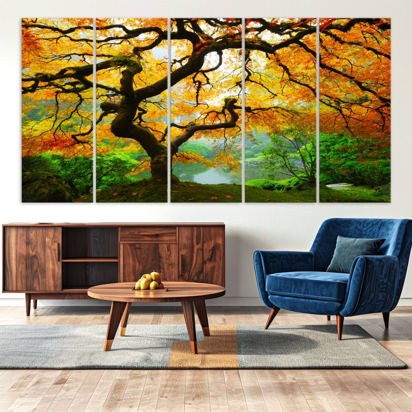 78748-MGV-CV-36X24-Portland Japanese Maple Tree Canvas Wall Art – Japanese Garden Landscape Print – Framed and Ready to