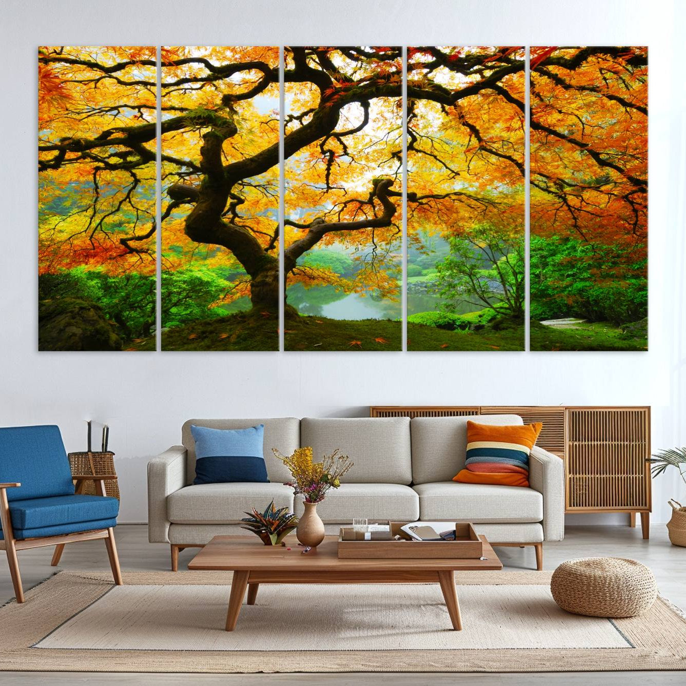 78748-MGV-CV-36X24-Portland Japanese Maple Tree Canvas Wall Art – Japanese Garden Landscape Print – Framed and Ready to