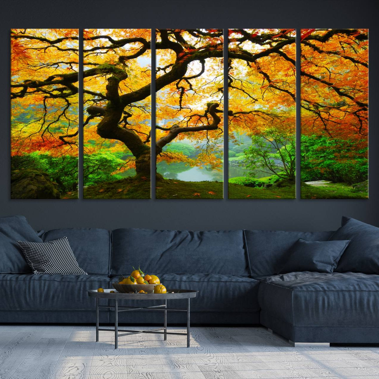 78748-MGV-CV-36X24-Portland Japanese Maple Tree Canvas Wall Art – Japanese Garden Landscape Print – Framed and Ready to