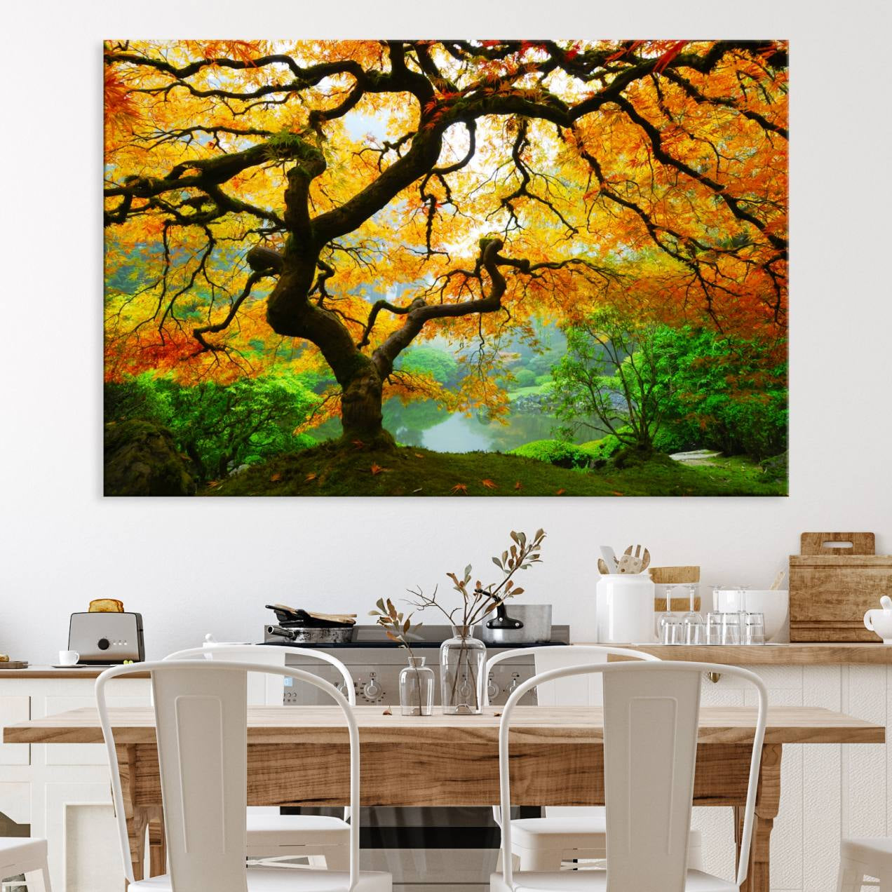 78748-MGV-CV-36X24-Portland Japanese Maple Tree Canvas Wall Art – Japanese Garden Landscape Print – Framed and Ready to