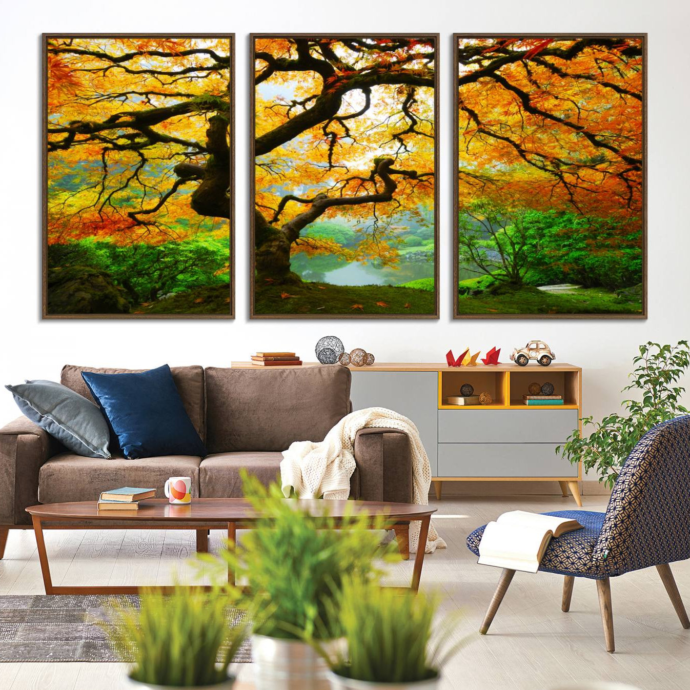 78748-MGV-CV-36X24-Portland Japanese Maple Tree Canvas Wall Art – Japanese Garden Landscape Print – Framed and Ready to