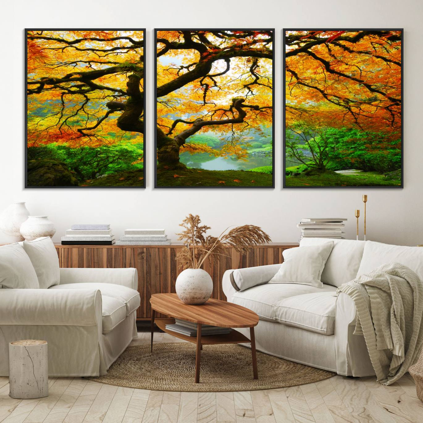 78748-MGV-FC-60X30-3P_Black-Portland Japanese Maple Tree Canvas Wall Art – Japanese Garden Landscape Print – Framed and Ready to