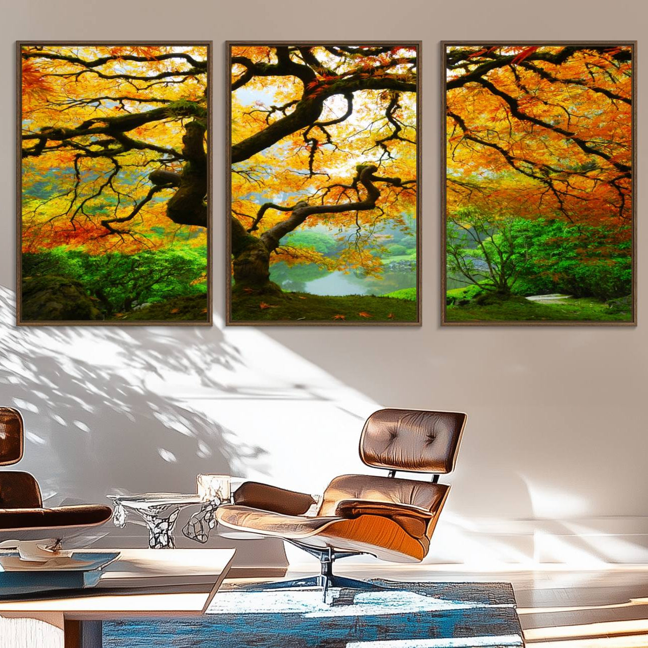 78748-MGV-FC-60X30-3P_Walnut-Portland Japanese Maple Tree Canvas Wall Art – Japanese Garden Landscape Print – Framed and Ready to