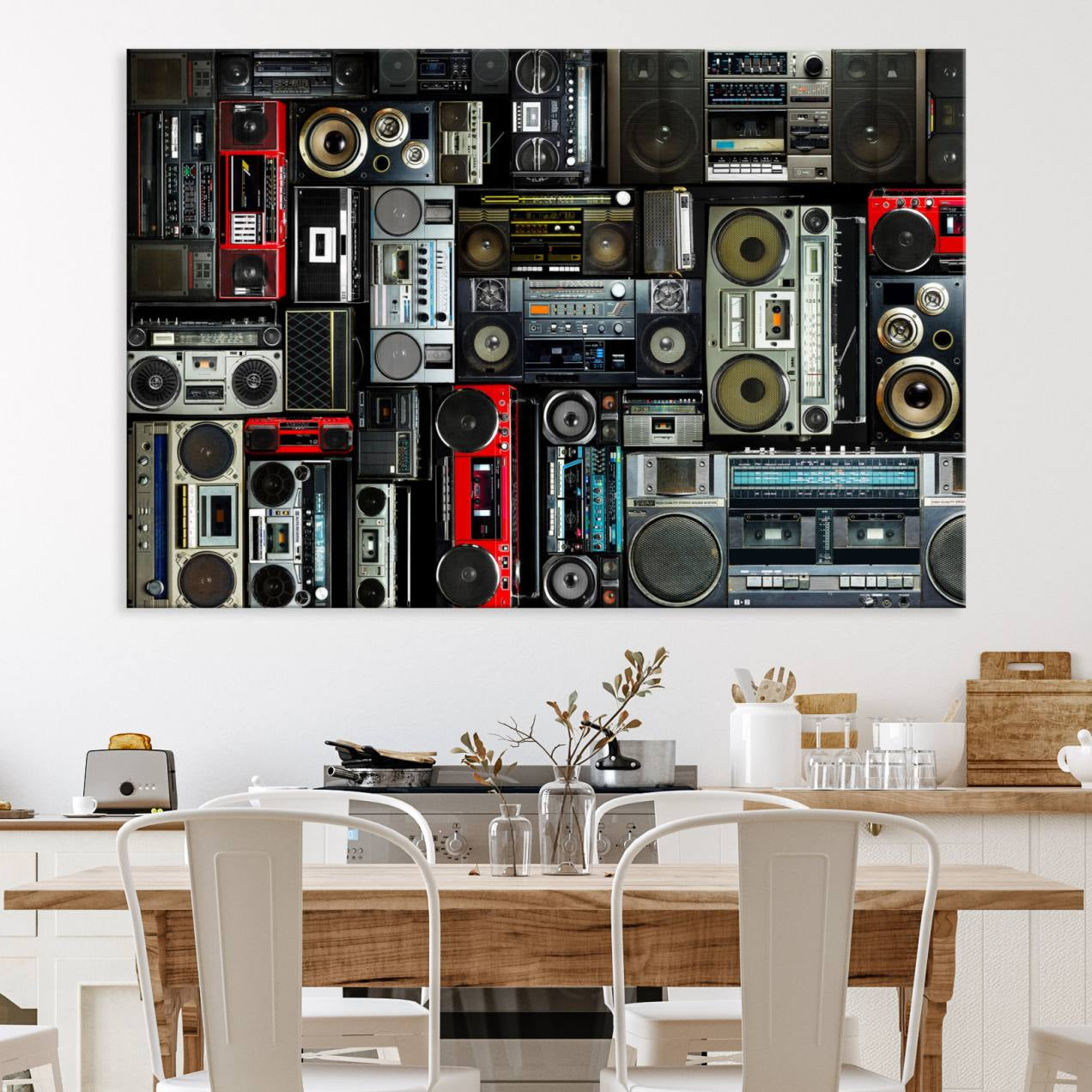 64860-MGV-CV-36X24-Retro Boombox Radio Canvas Wall Art Print Vintage Wall Music Recorder Canvas Print