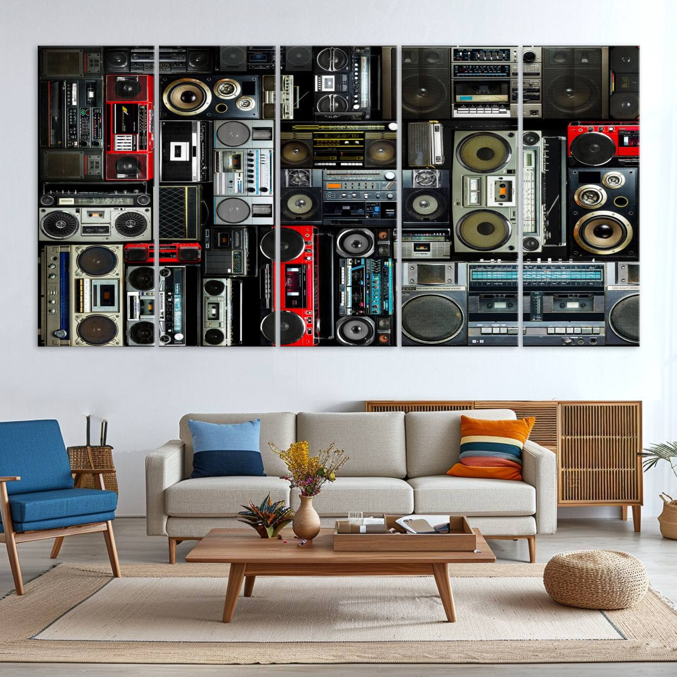 -Retro Boombox Radio Canvas Wall Art Print Vintage Wall Music Recorder Canvas Print