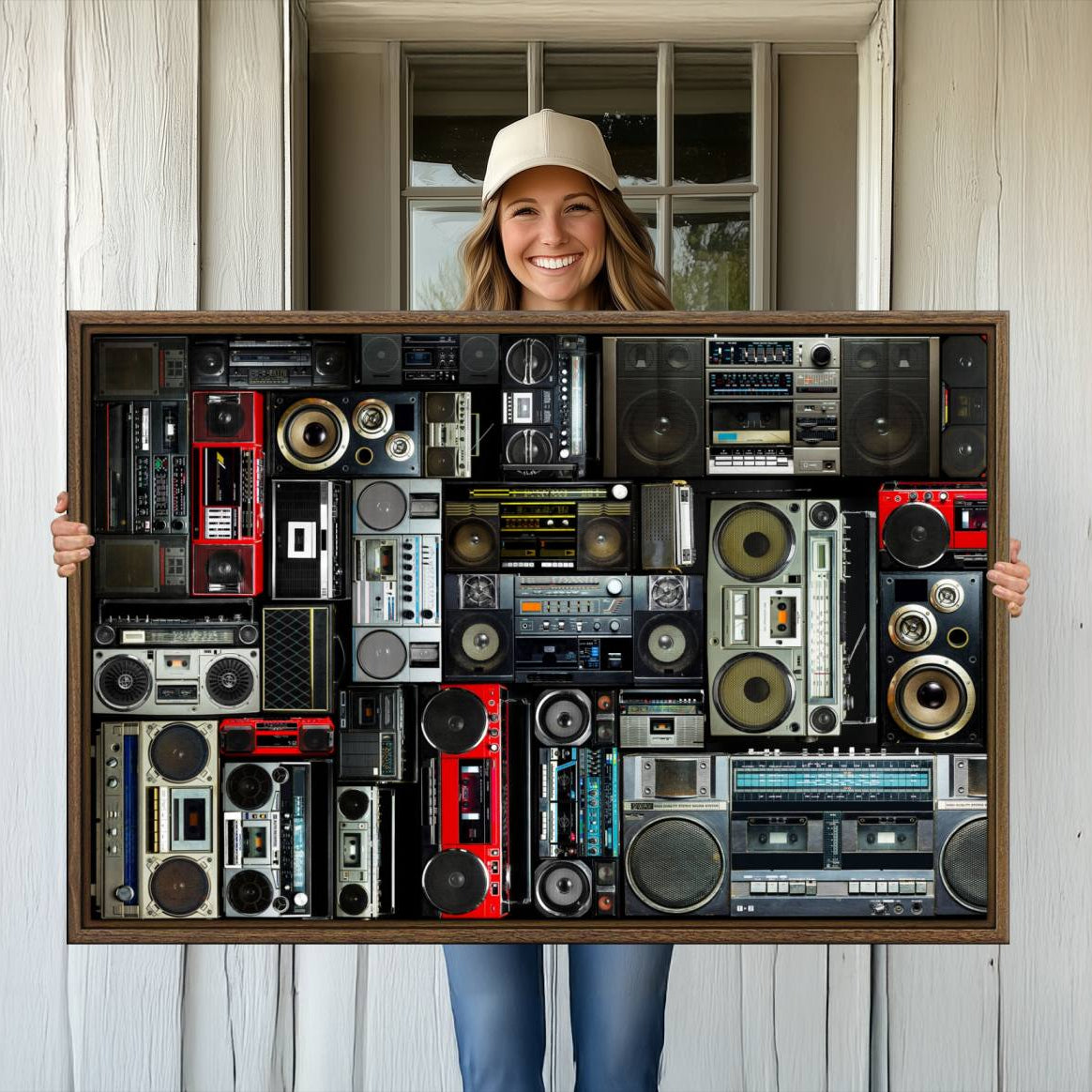 -Retro Boombox Radio Canvas Wall Art Print Vintage Wall Music Recorder Canvas Print