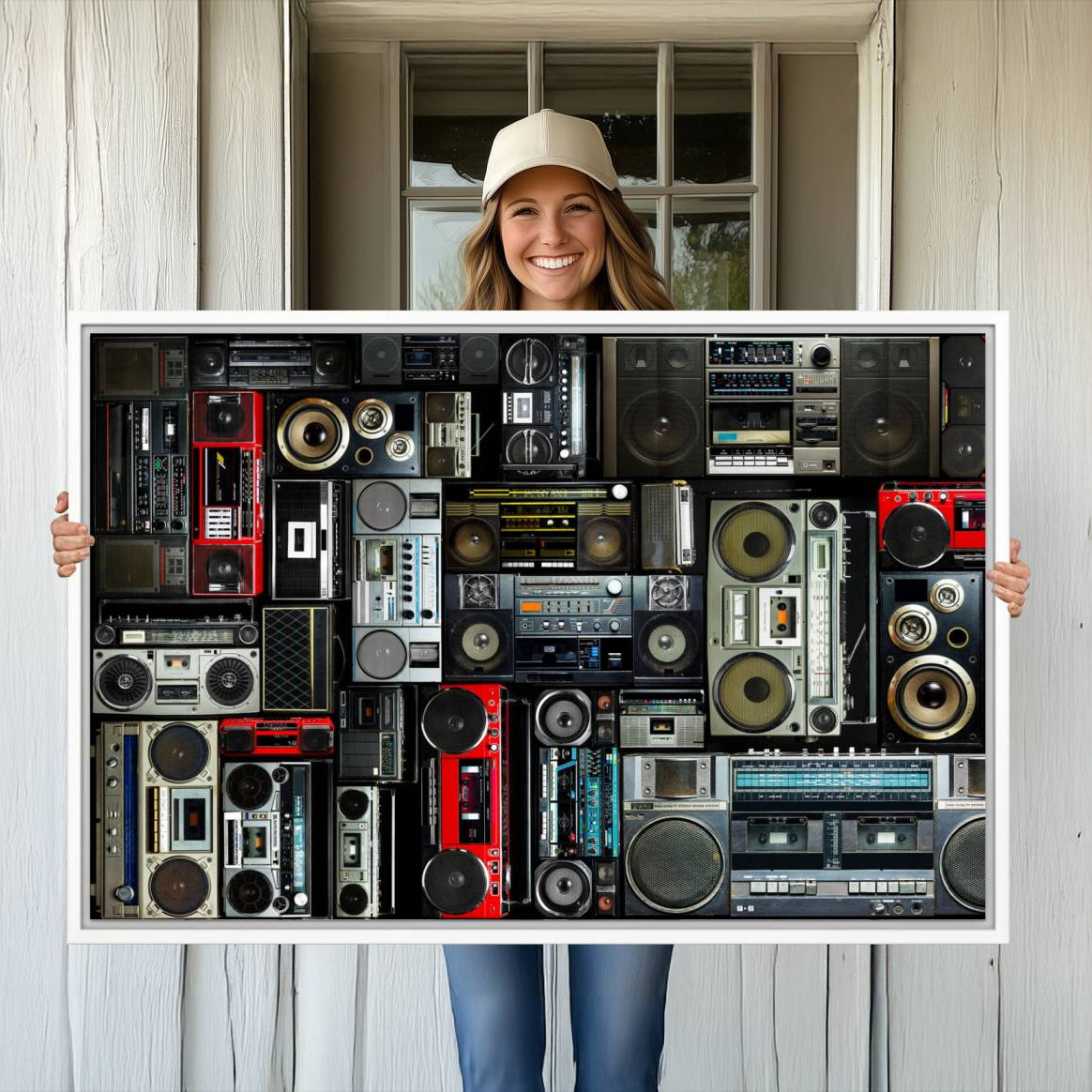 -Retro Boombox Radio Canvas Wall Art Print Vintage Wall Music Recorder Canvas Print