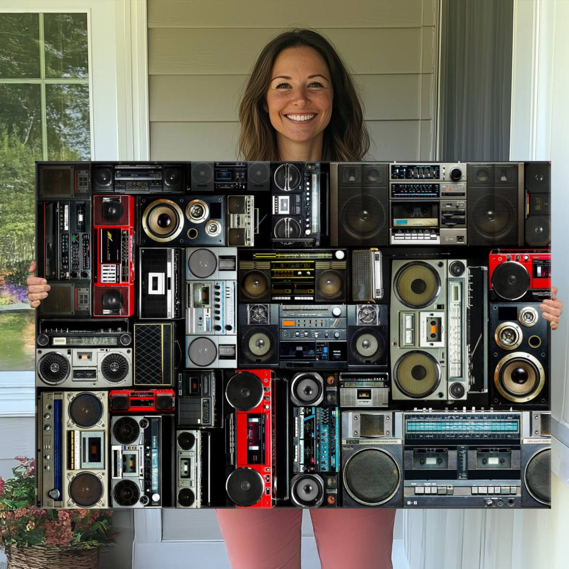 -Retro Boombox Radio Canvas Wall Art Print Vintage Wall Music Recorder Canvas Print