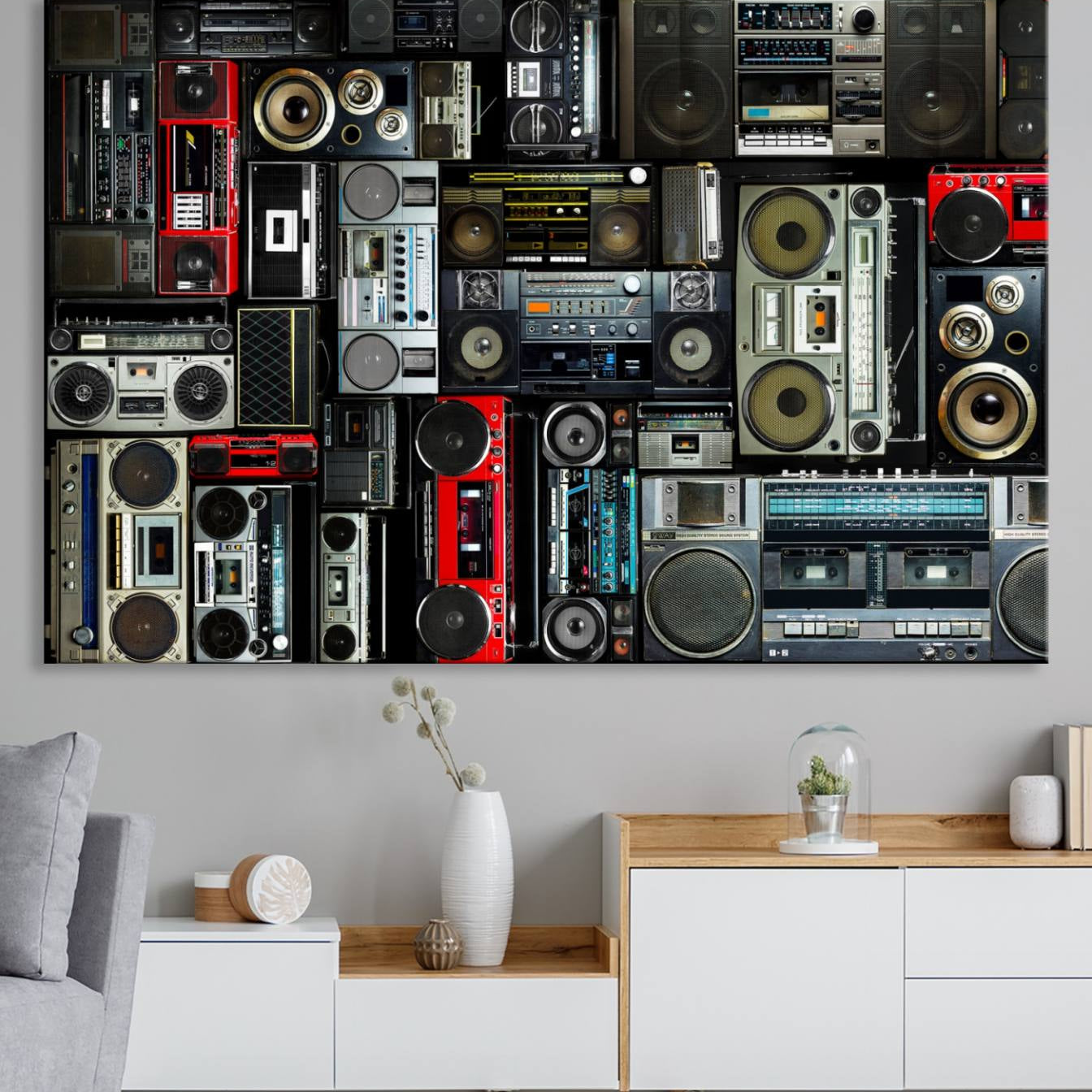 -Retro Boombox Radio Canvas Wall Art Print Vintage Wall Music Recorder Canvas Print