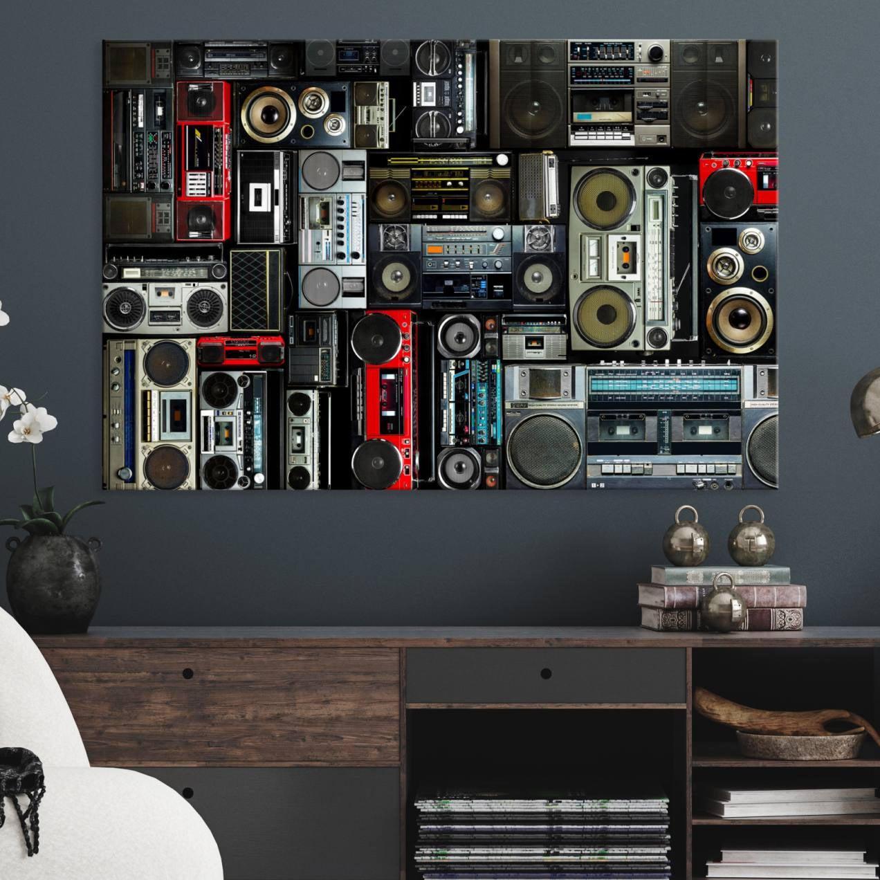 -Retro Boombox Radio Canvas Wall Art Print Vintage Wall Music Recorder Canvas Print