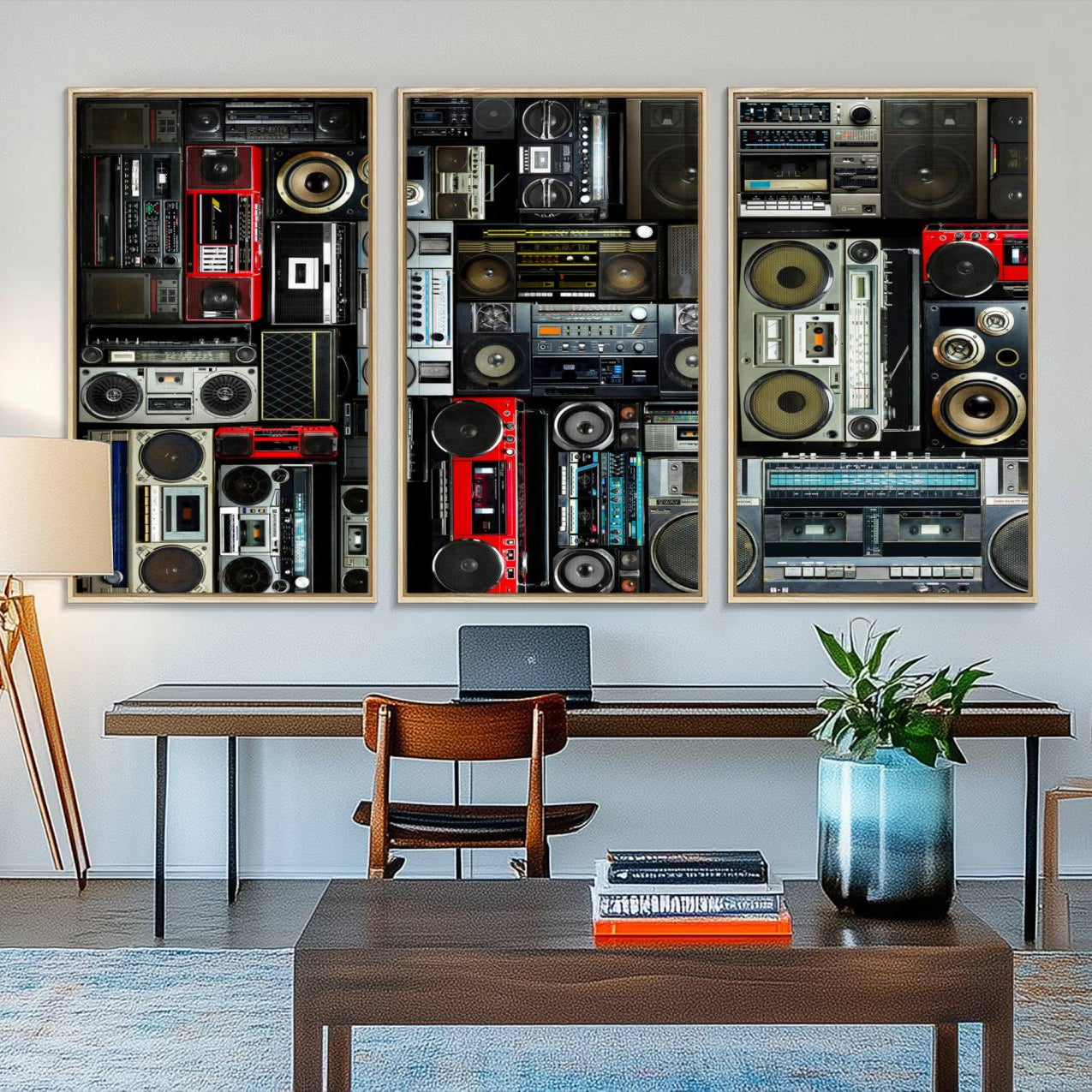 64860-MGV-FC-48X32-3P_Natural-Retro Boombox Radio Canvas Wall Art Print Vintage Wall Music Recorder Canvas Print