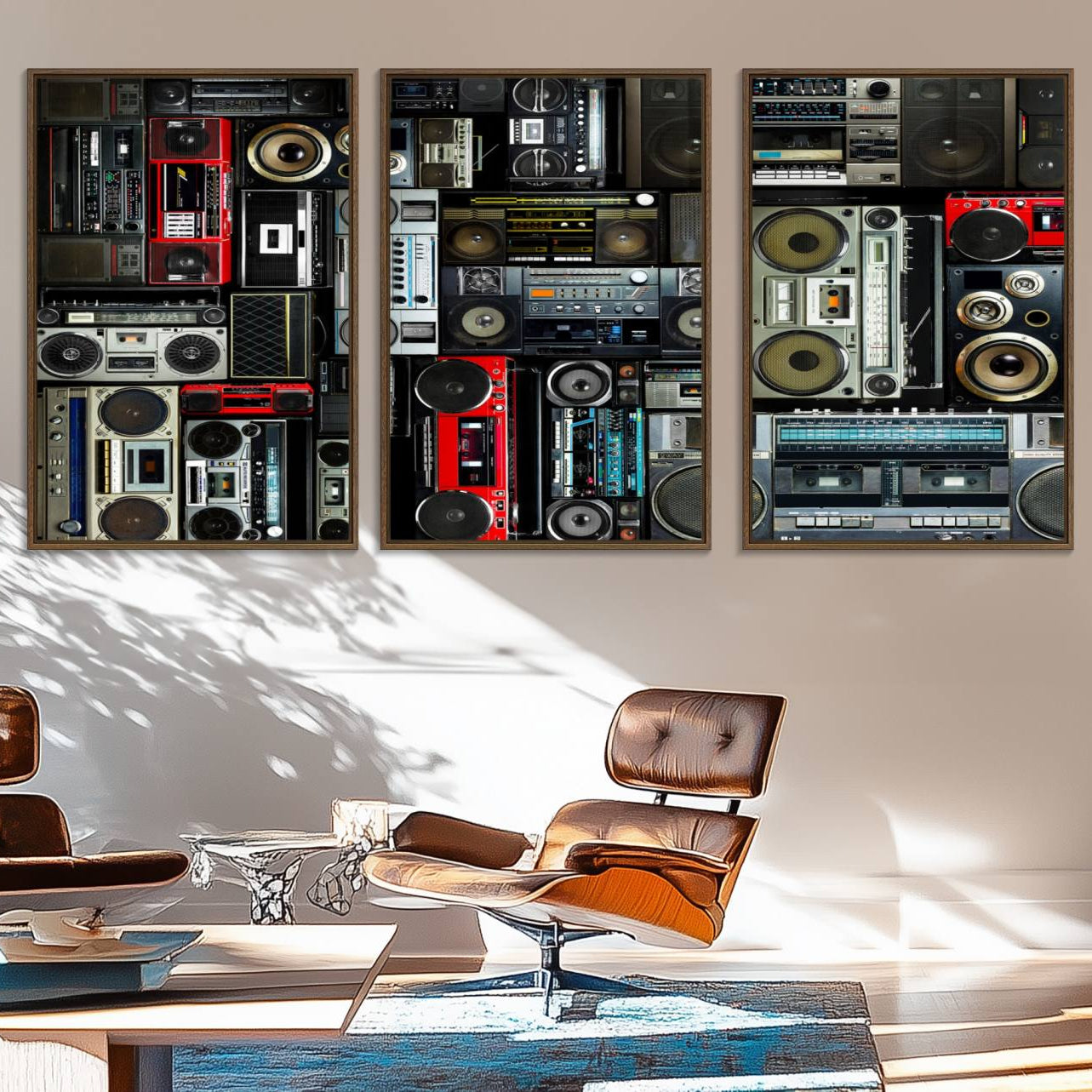 64860-MGV-FC-60X30-3P_Walnut-Retro Boombox Radio Canvas Wall Art Print Vintage Wall Music Recorder Canvas Print