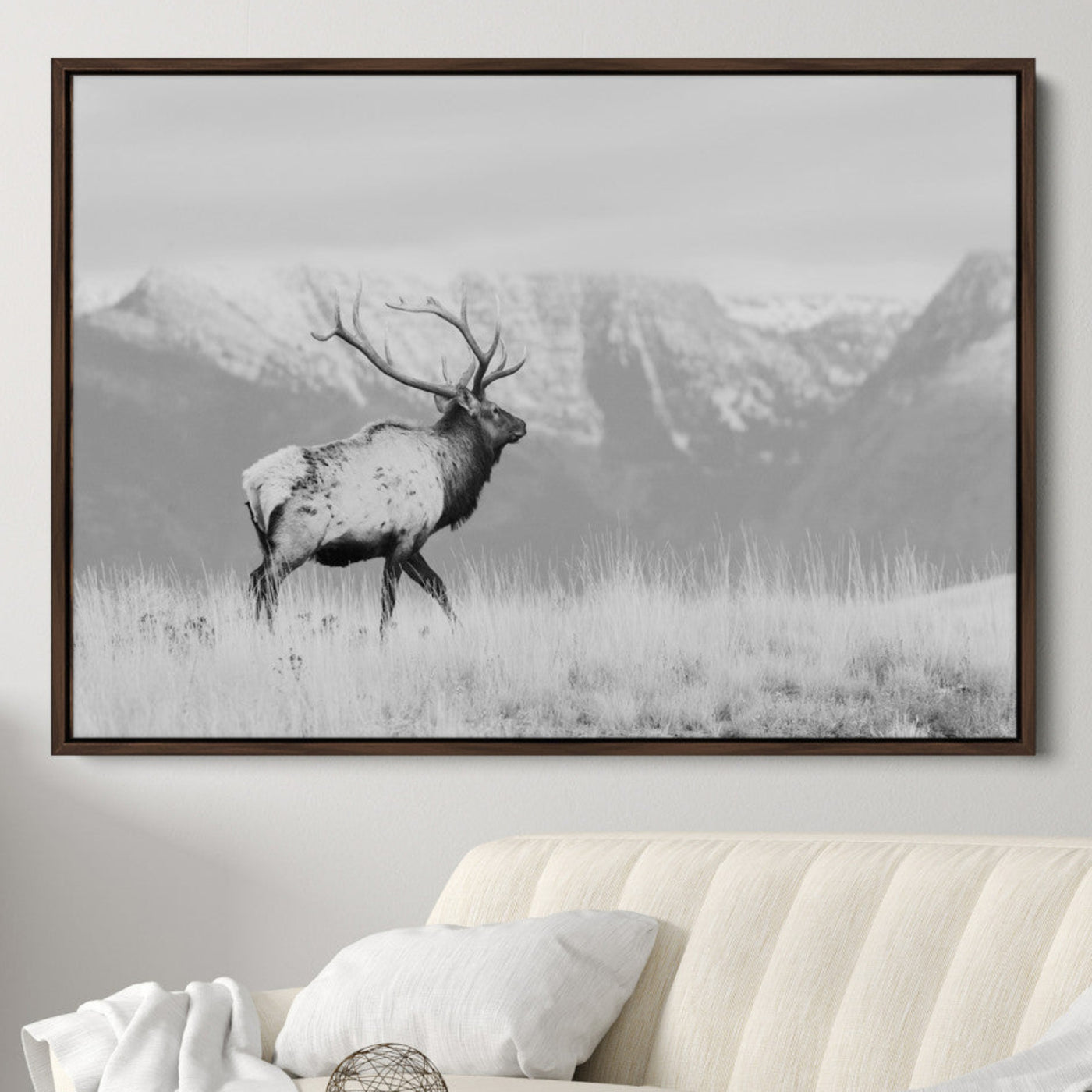 72817061-MGV-CV-36X24-Rustic Elk Wall Art Canvas Print, Wildlife Antler Print, Framed Western Hunting Lodge Art Print, Large Mountain Nature Scene Printing