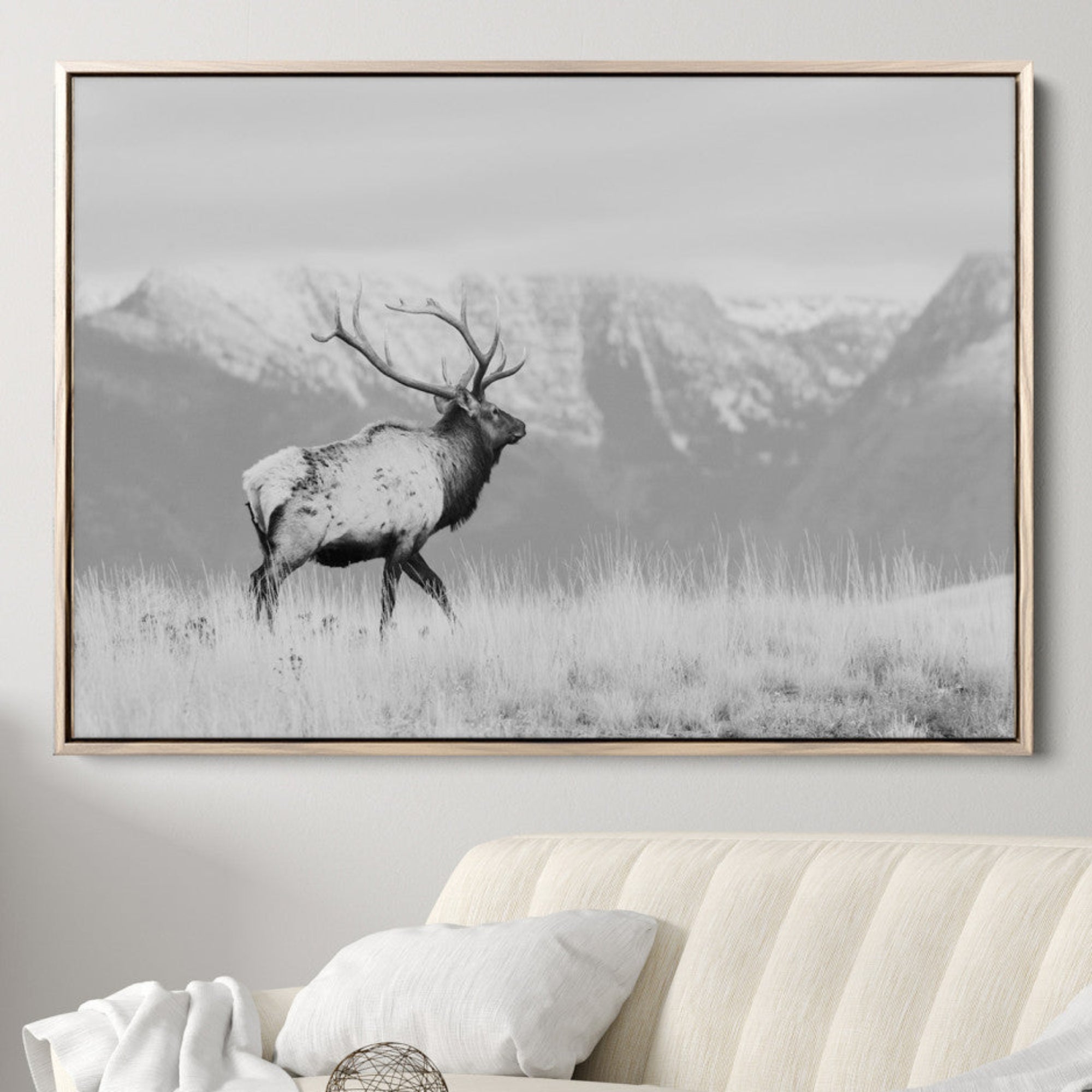 72817061-MGV-CV-36X24-Rustic Elk Wall Art Canvas Print – Framed Majestic Wildlife Scene with Antlered Elk Artwork for Home, Office, Living Room