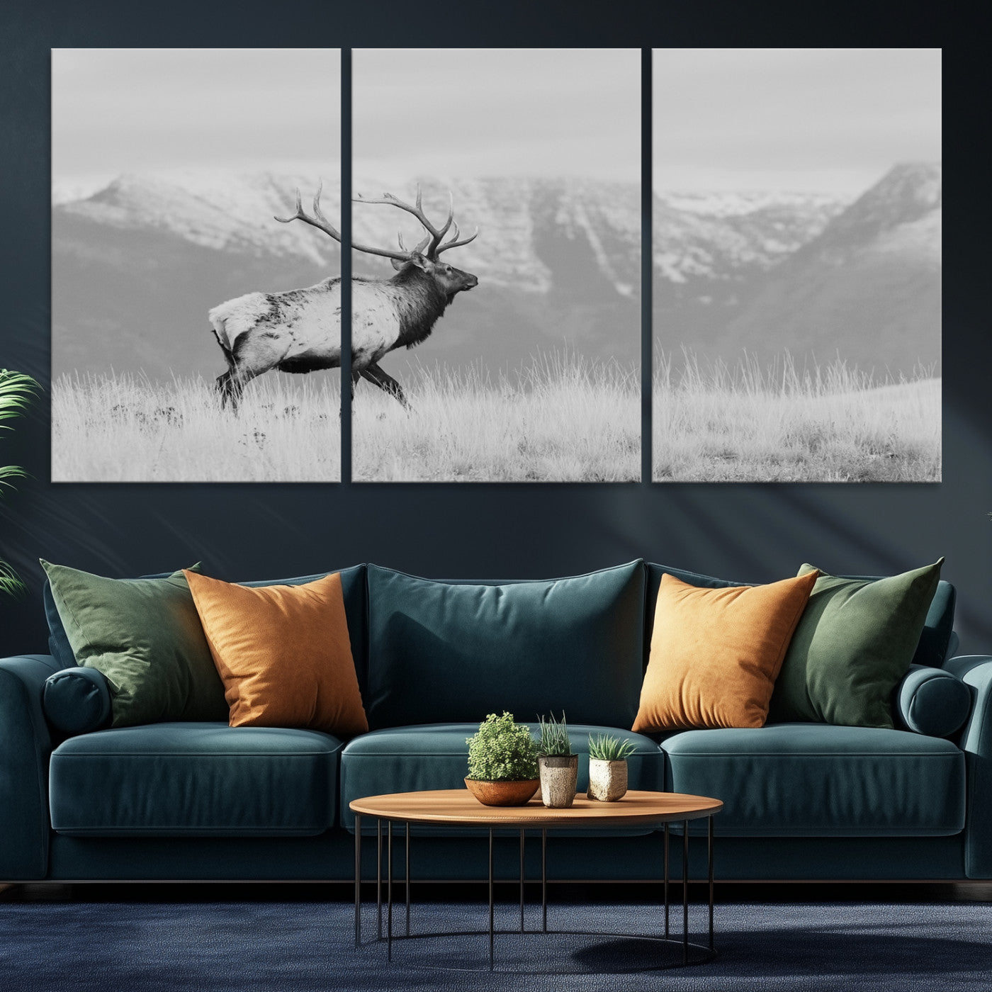 72817061-MGV-CV-36X24-Rustic Elk Wall Art Canvas Print, Wildlife Antler Print, Framed Western Hunting Lodge Art Print, Large Mountain Nature Scene Printing