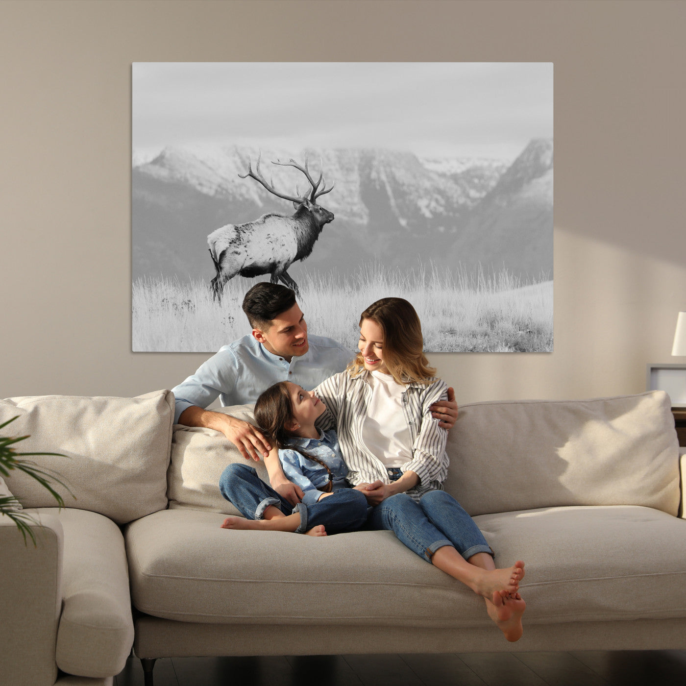 72817061-MGV-CV-36X24-Rustic Elk Wall Art Canvas Print, Wildlife Antler Print, Framed Western Hunting Lodge Art Print, Large Mountain Nature Scene Printing