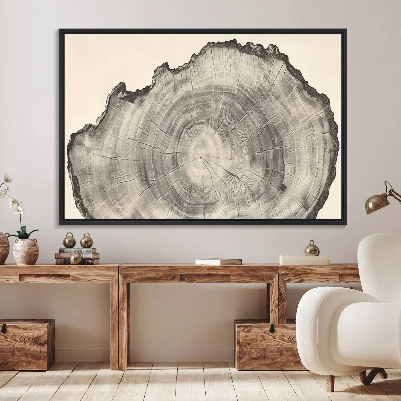 32943-MGV-FC-36X24_Black-Rustic Tree Ring Wall Art - Nature Wood Style Canvas Print - Minimalist Framed Artwork for Modern or