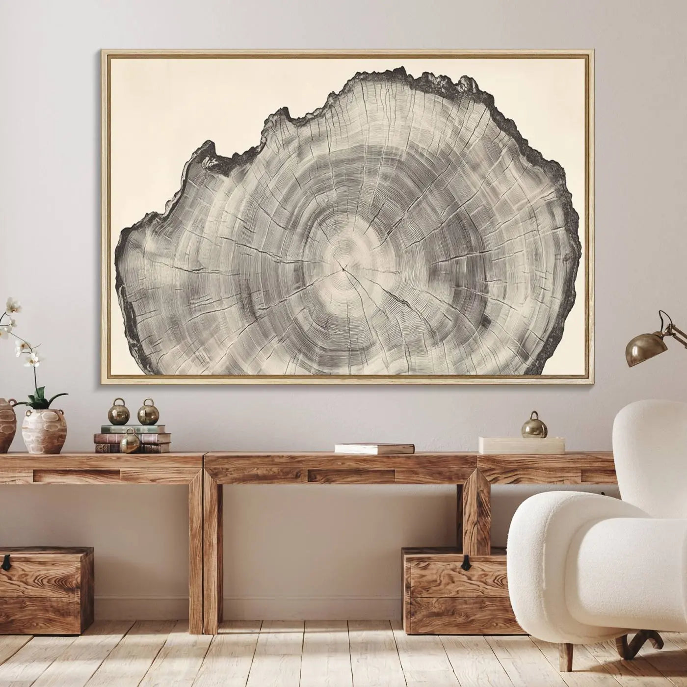 32943-MGV-FC-36X24_Natural-Rustic Tree Ring Wall Art - Nature Wood Style Canvas Print - Minimalist Framed Artwork for Modern or