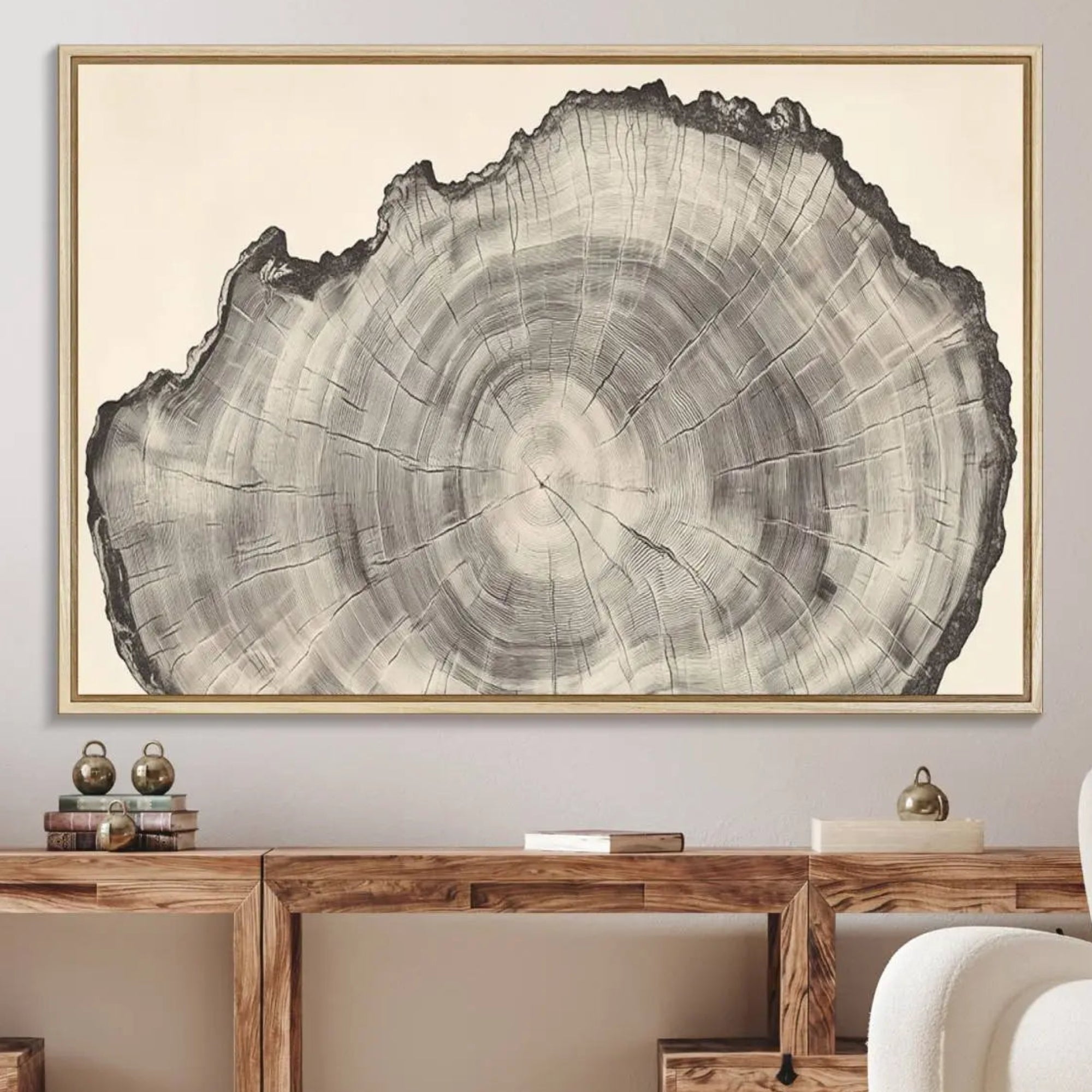 32943-MGV-FC-36X24_Natural-Rustic Tree Ring Wall Art Canvas Print – Nature Wood Grain Minimalist Framed Artwork for Modern Home, Office Decor