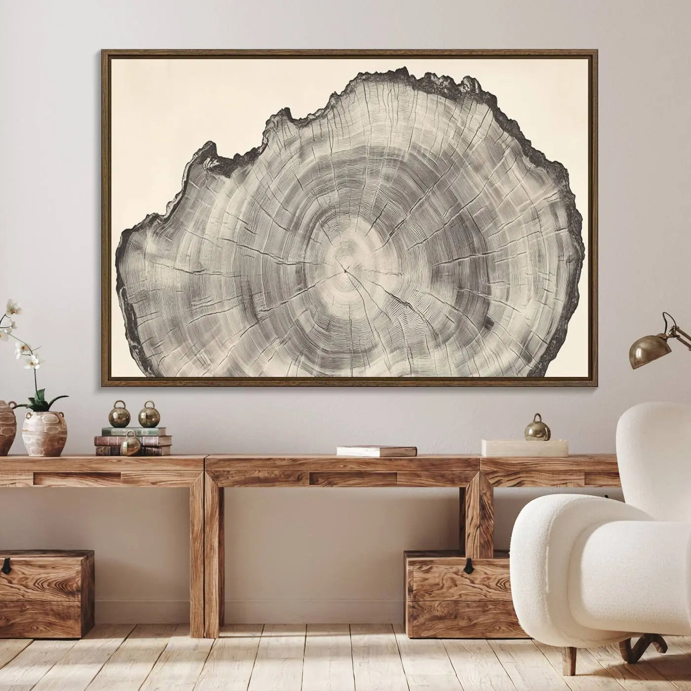 32943-MGV-FC-36X24_Walnut-Rustic Tree Ring Wall Art - Nature Wood Style Canvas Print - Minimalist Framed Artwork for Modern or