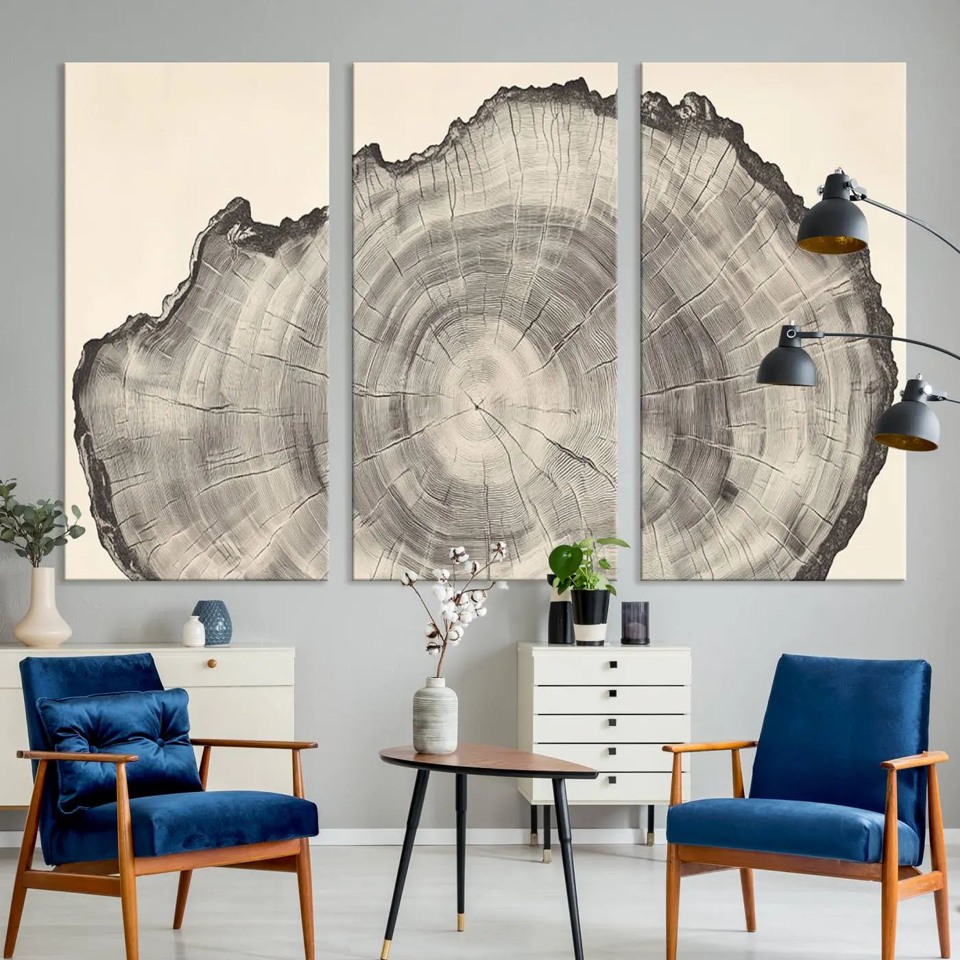-Rustic Tree Ring Wall Art - Nature Wood Style Canvas Print - Minimalist Framed Artwork for Modern or