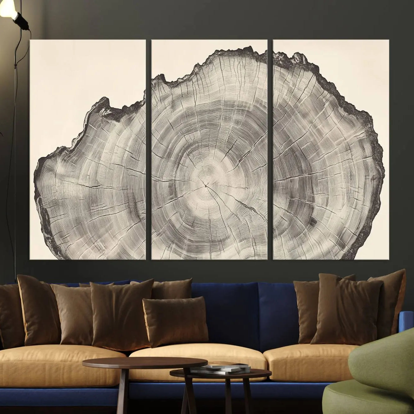32943-MGV-CV-36X24-Rustic Tree Ring Wall Art Canvas Print – Nature Wood Grain Minimalist Framed Artwork for Modern Home, Office Decor