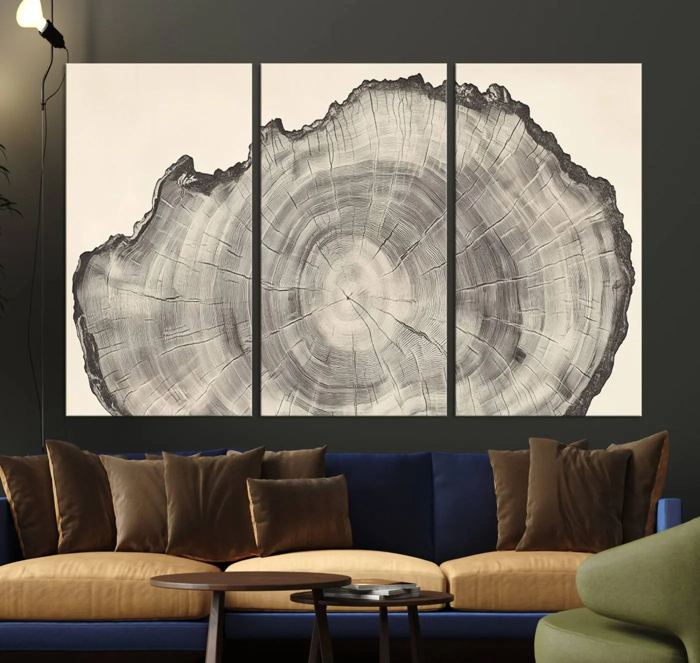 32943-MGV-CV-36X24-Rustic Tree Ring Wall Art Canvas Print – Nature Wood Grain Minimalist Framed Artwork for Modern Home, Office Decor