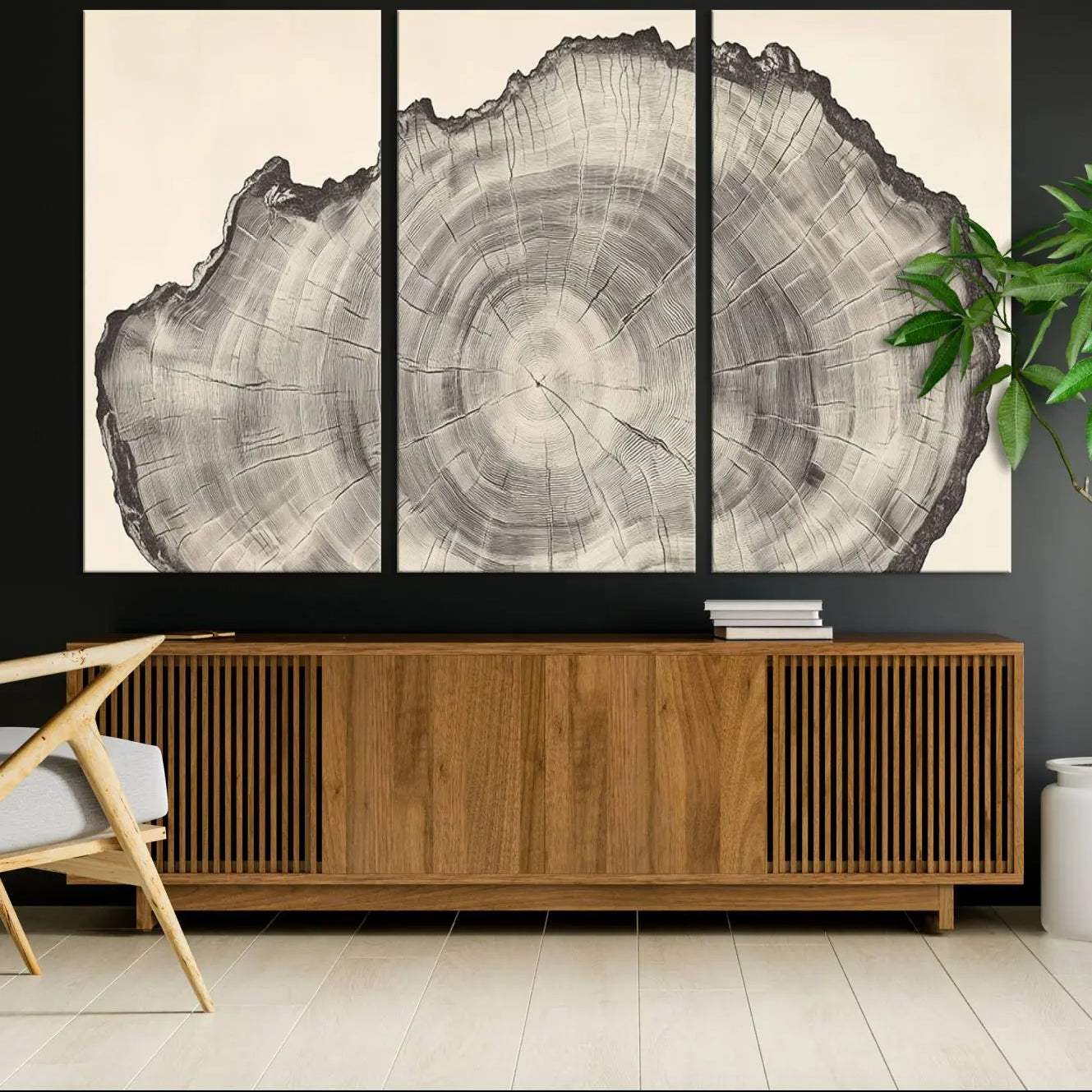 -Rustic Tree Ring Wall Art - Nature Wood Style Canvas Print - Minimalist Framed Artwork for Modern or