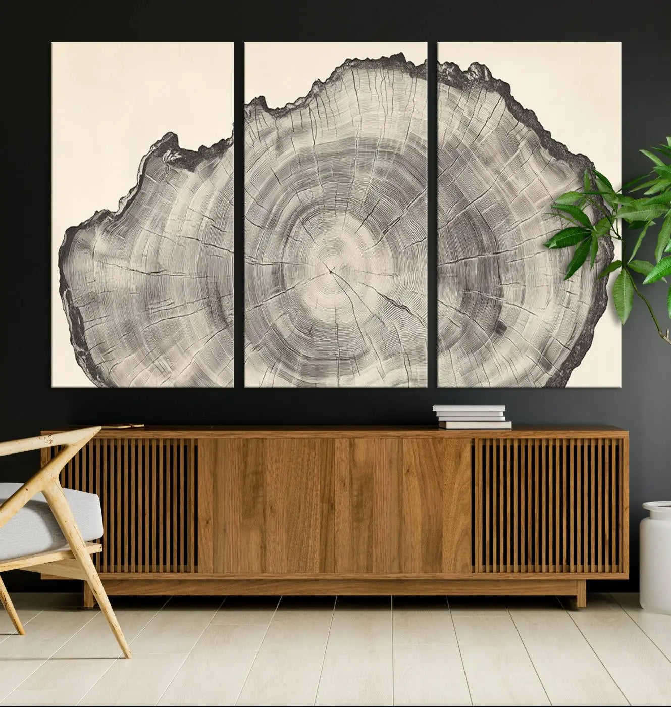 32943-MGV-CV-36X24-Rustic Tree Ring Wall Art Canvas Print – Nature Wood Grain Minimalist Framed Artwork for Modern Home, Office Decor