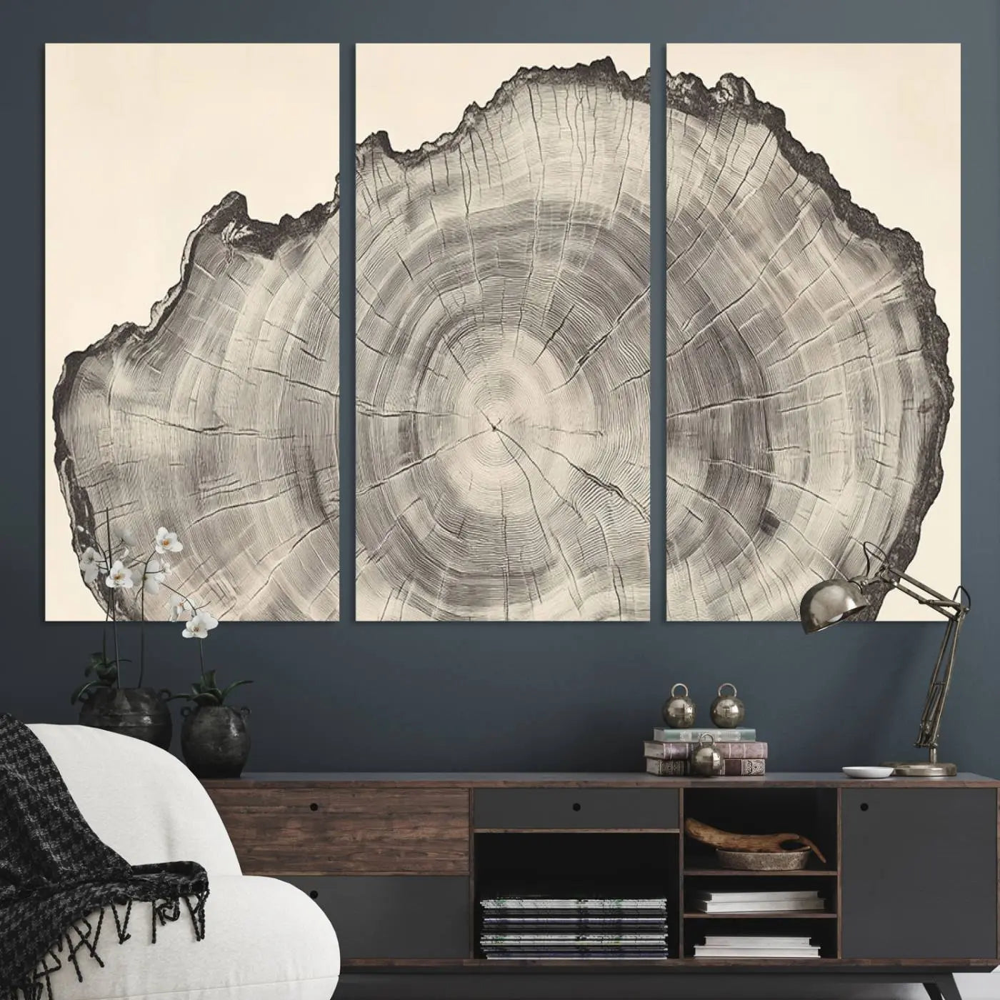 -Rustic Tree Ring Wall Art - Nature Wood Style Canvas Print - Minimalist Framed Artwork for Modern or