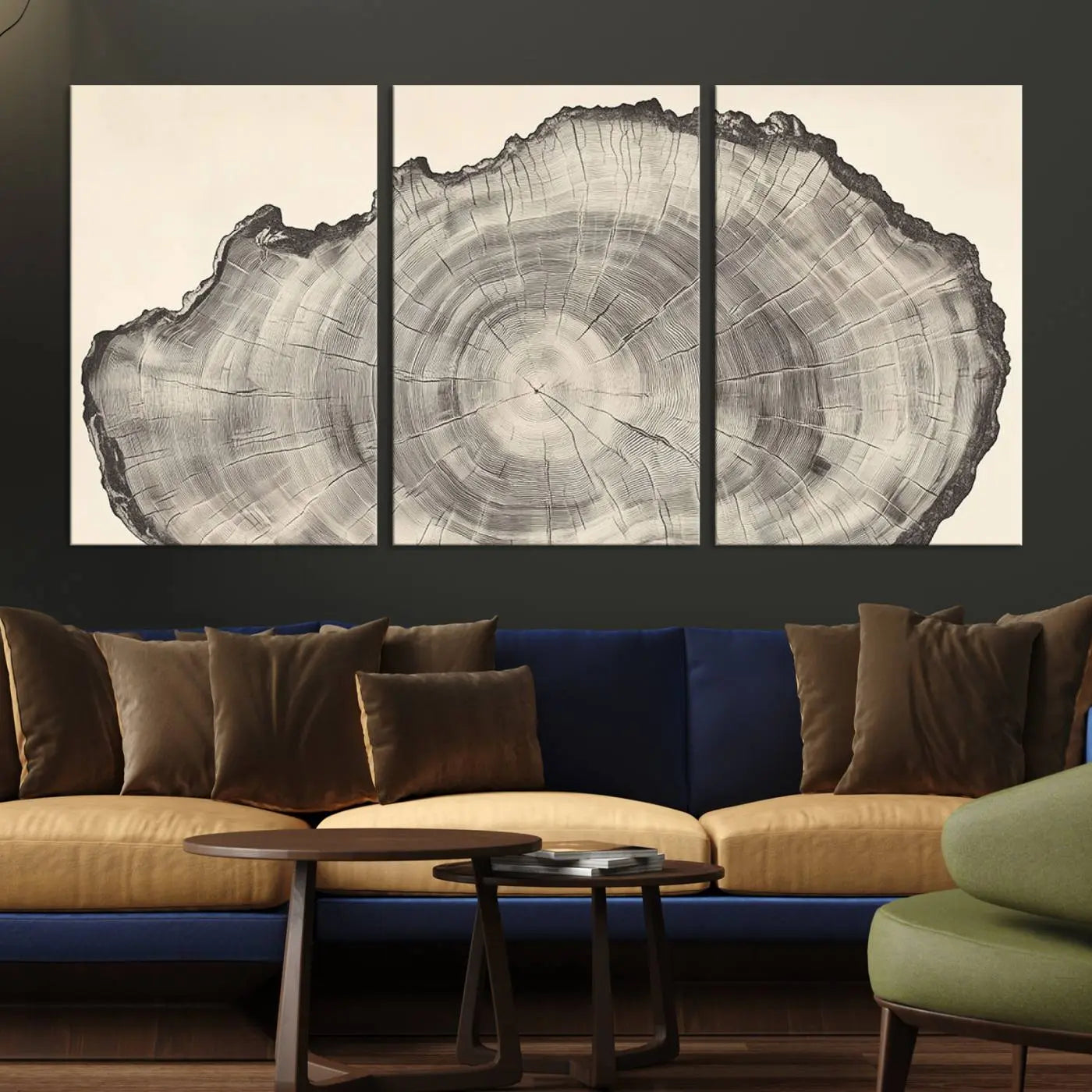 -Rustic Tree Ring Wall Art - Nature Wood Style Canvas Print - Minimalist Framed Artwork for Modern or