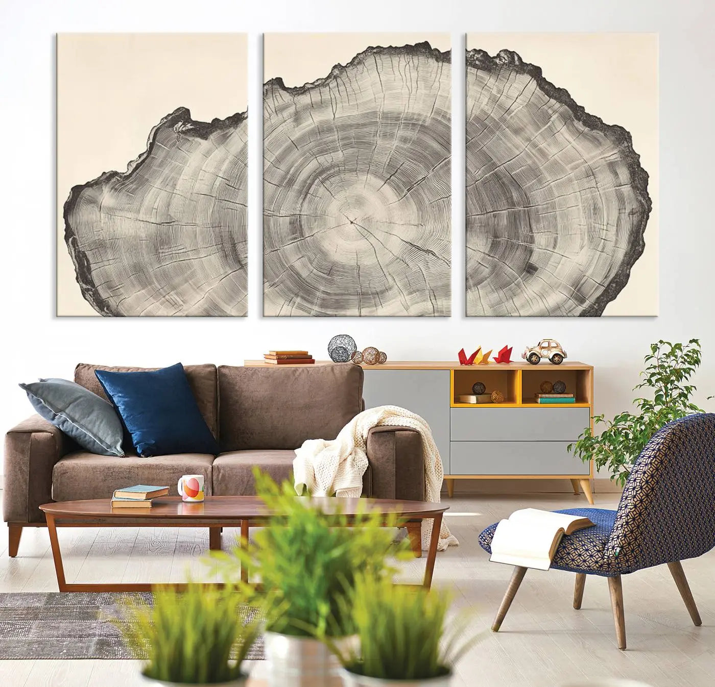 32943-MGV-CV-36X24-Rustic Tree Ring Wall Art Canvas Print – Nature Wood Grain Minimalist Framed Artwork for Modern Home, Office Decor