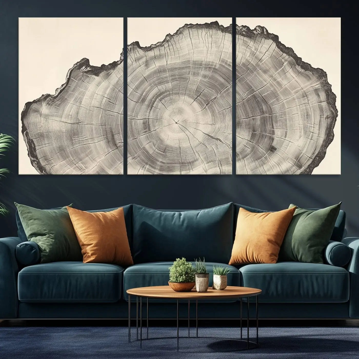 -Rustic Tree Ring Wall Art - Nature Wood Style Canvas Print - Minimalist Framed Artwork for Modern or