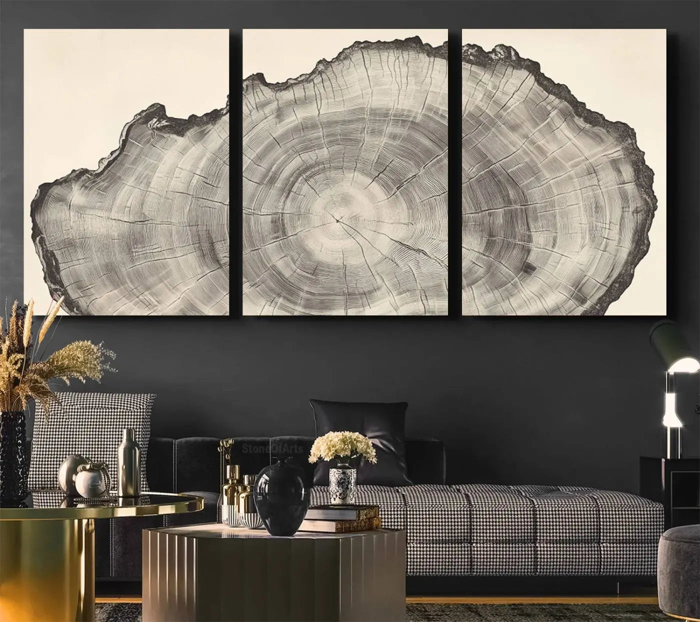 32943-MGV-CV-36X24-Rustic Tree Ring Wall Art Canvas Print – Nature Wood Grain Minimalist Framed Artwork for Modern Home, Office Decor