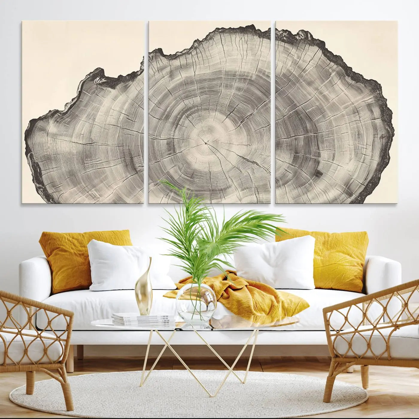 -Rustic Tree Ring Wall Art - Nature Wood Style Canvas Print - Minimalist Framed Artwork for Modern or