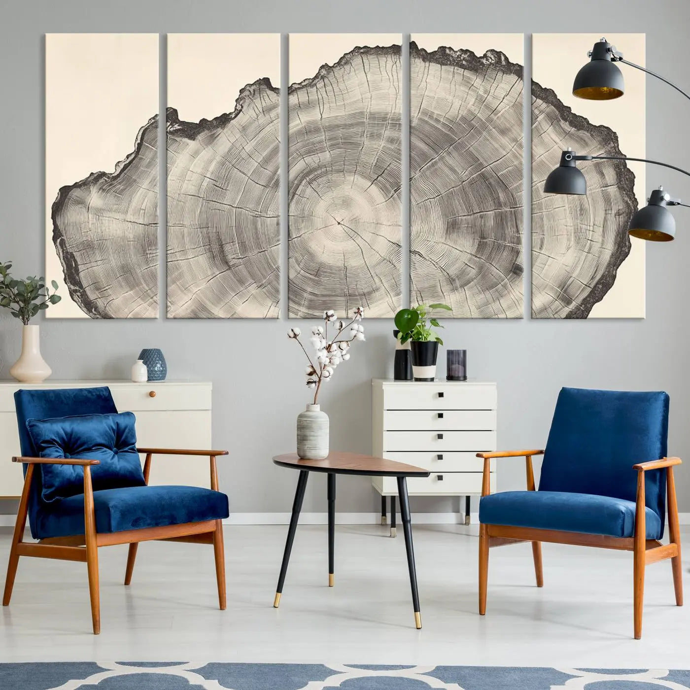 -Rustic Tree Ring Wall Art - Nature Wood Style Canvas Print - Minimalist Framed Artwork for Modern or